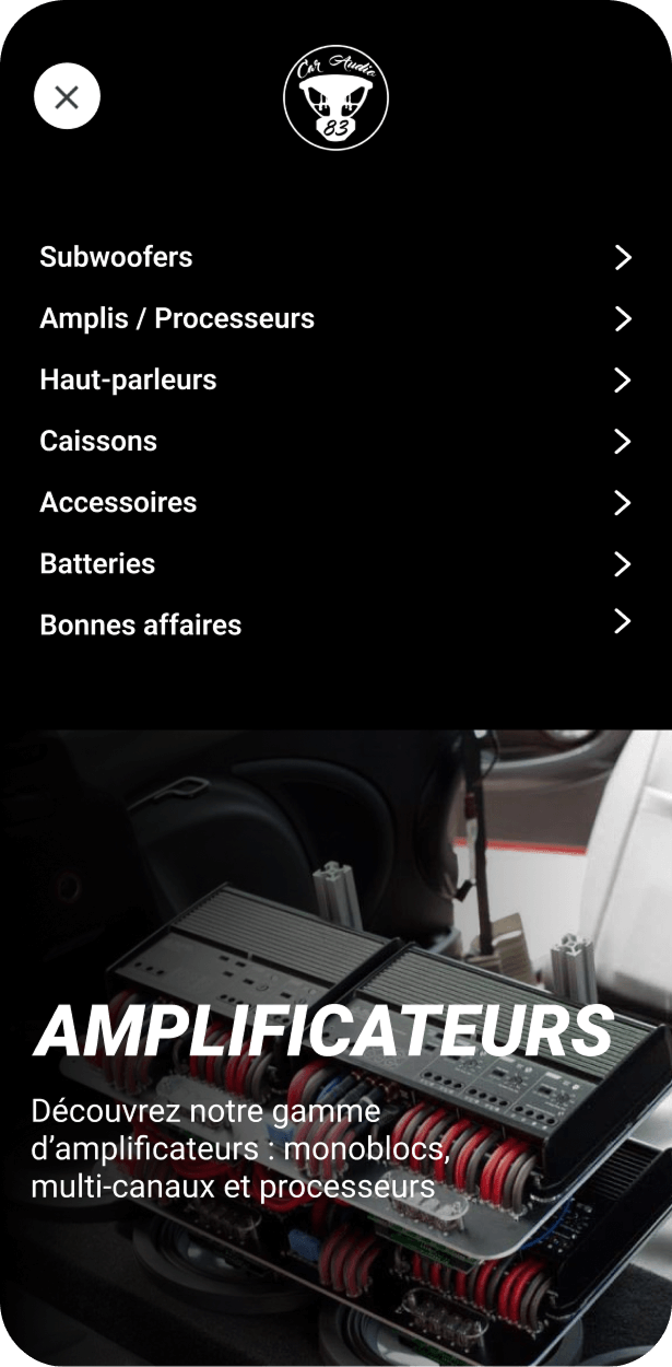 Exemple d'écran mobile : menu