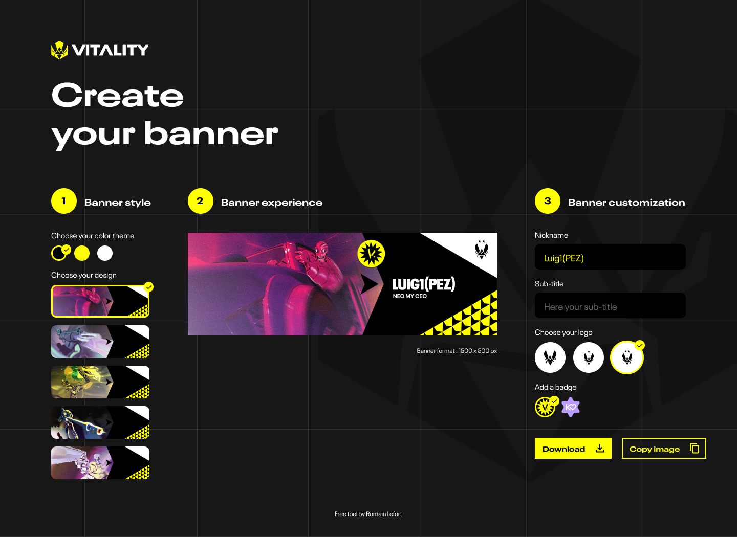 Interface du générateur de bannières